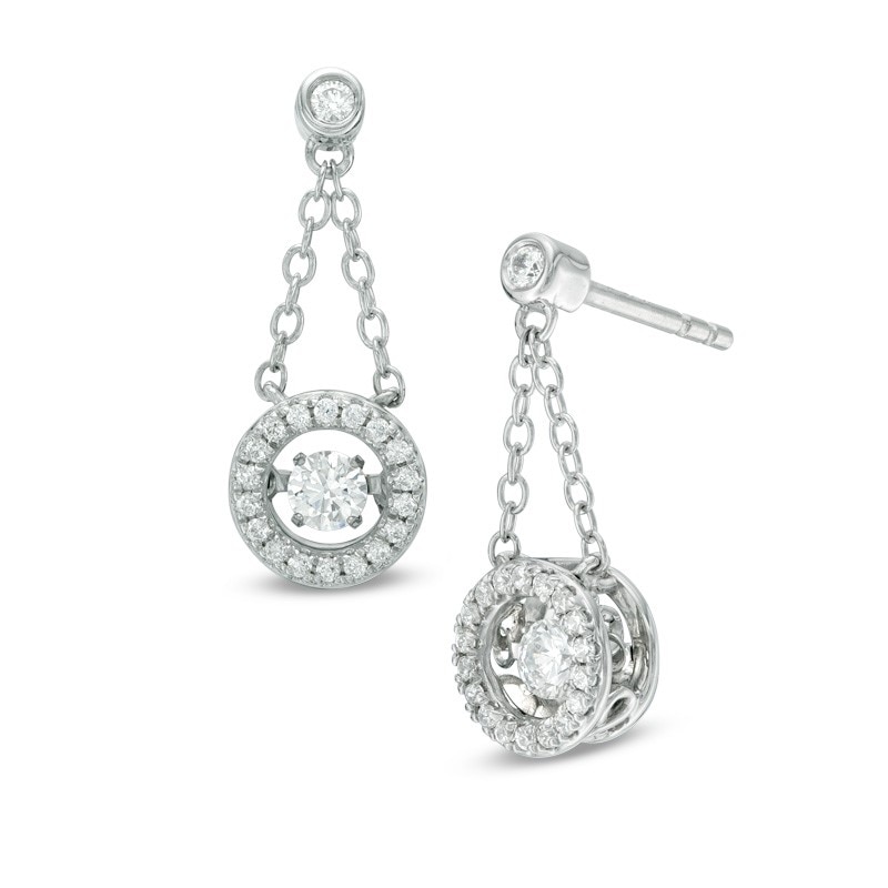 Main Image 1 of Previously Owned - 3/8 CT. T.W. Diamond Frame Trapeze Drop Earrings in 10K White Gold