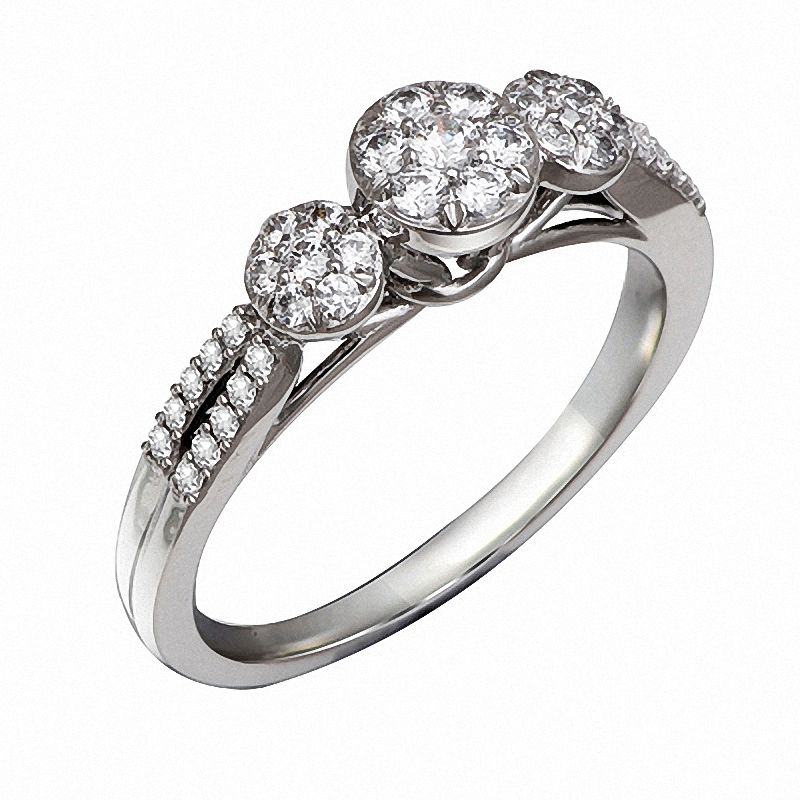 Main Image 2 of Previously Owned - Cherished Promise Collection™ 3/8 CT. T.W. Diamond Three Stone Cluster Ring in 10K White Gold