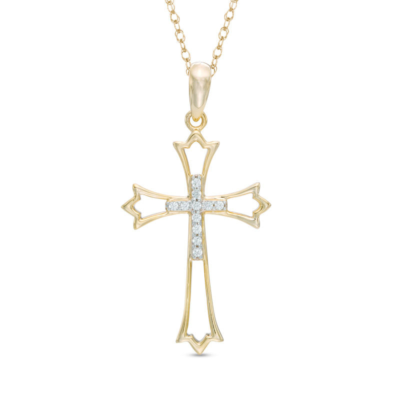 Previously Owned - Diamond Accent Double Cross Cutout Pendant in 10K Gold