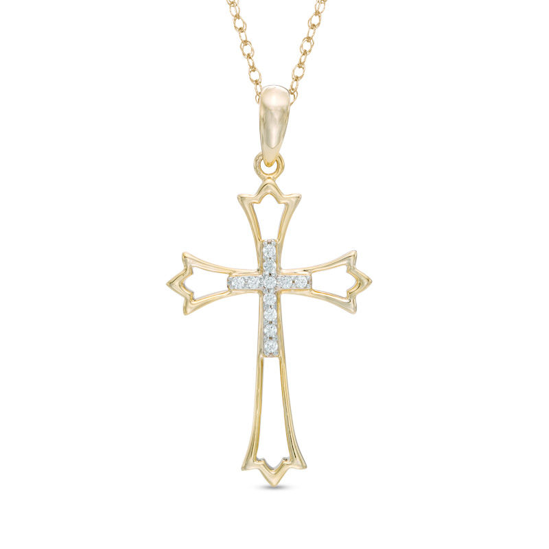 Main Image 1 of Previously Owned - Diamond Accent Double Cross Cutout Pendant in 10K Gold