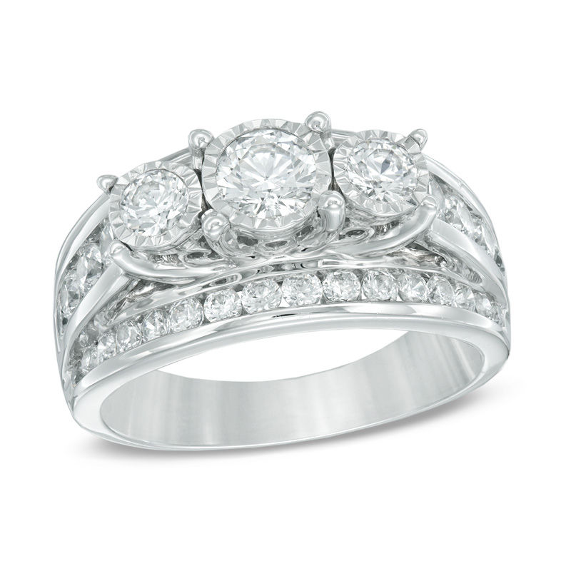 Main Image 1 of Previously Owned - 2 CT. T.W. Diamond Past Present Future® Ring in 14K White Gold