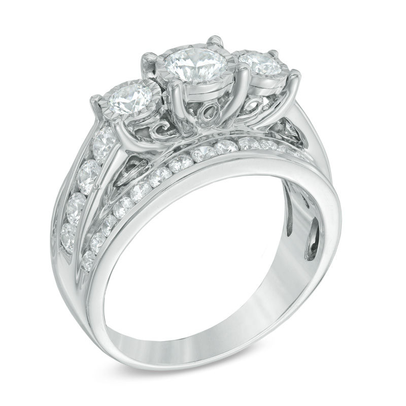 Main Image 2 of Previously Owned - 2 CT. T.W. Diamond Past Present Future® Ring in 14K White Gold