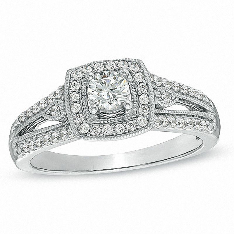 Main Image 1 of Previously Owned - 1/2 CT. T.W. Diamond Vintage-Style Engagement Ring in 10K White Gold