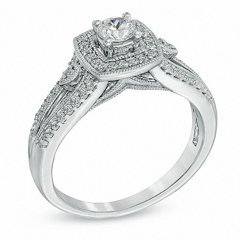 Main Image 2 of Previously Owned - 1/2 CT. T.W. Diamond Vintage-Style Engagement Ring in 10K White Gold