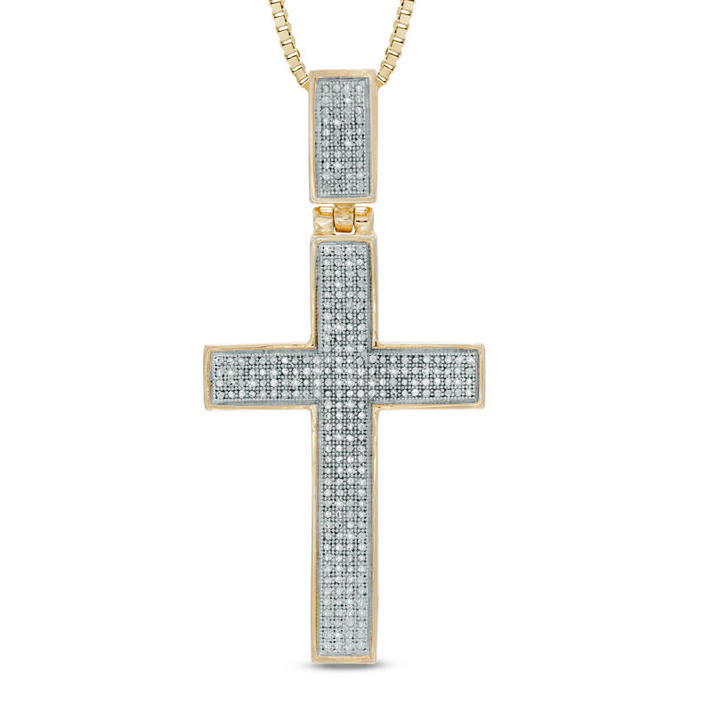 Main Image 1 of Previously Owned - Men's 1/10 CT. T.W. Diamond Cross Pendant in Sterling Silver with 14K Gold Plate - 22"