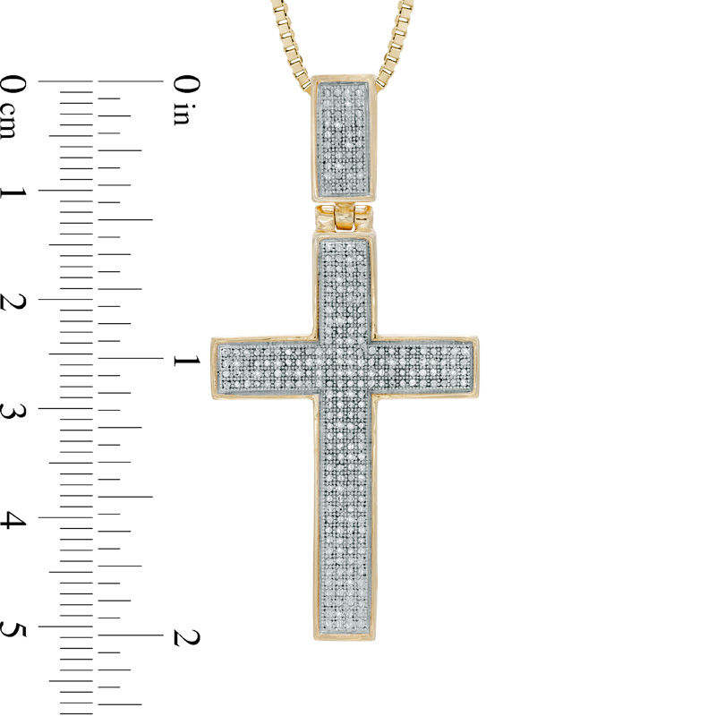 Main Image 3 of Previously Owned - Men's 1/10 CT. T.W. Diamond Cross Pendant in Sterling Silver with 14K Gold Plate - 22"