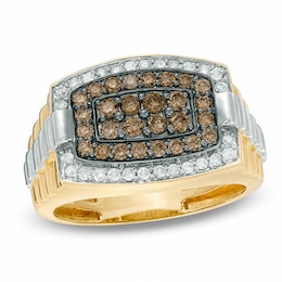 Previously Owned - 1 CT. T.W. Champagne and White Diamond Tonneau-Shaped Ring in 10K Gold