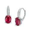 Previously Owned - Oval Lab-Created Ruby and Diamond Accent Drop Earrings in Sterling Silver
