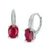 Thumbnail Image 0 of Previously Owned - Oval Lab-Created Ruby and Diamond Accent Drop Earrings in Sterling Silver