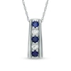 Thumbnail Image 1 of Previously Owned - Lab-Created Blue and White Sapphire Linear Five Stone Pendant in 10K White Gold