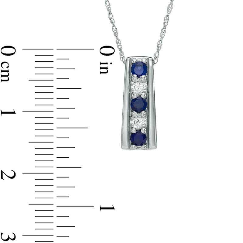 Main Image 2 of Previously Owned - Lab-Created Blue and White Sapphire Linear Five Stone Pendant in 10K White Gold