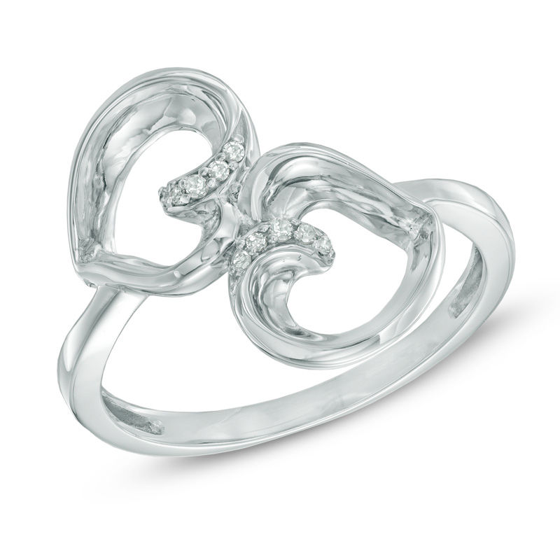 Previously Owned - The Heart Within® Diamond Accent Mirrored Hearts Ring in 10K White Gold