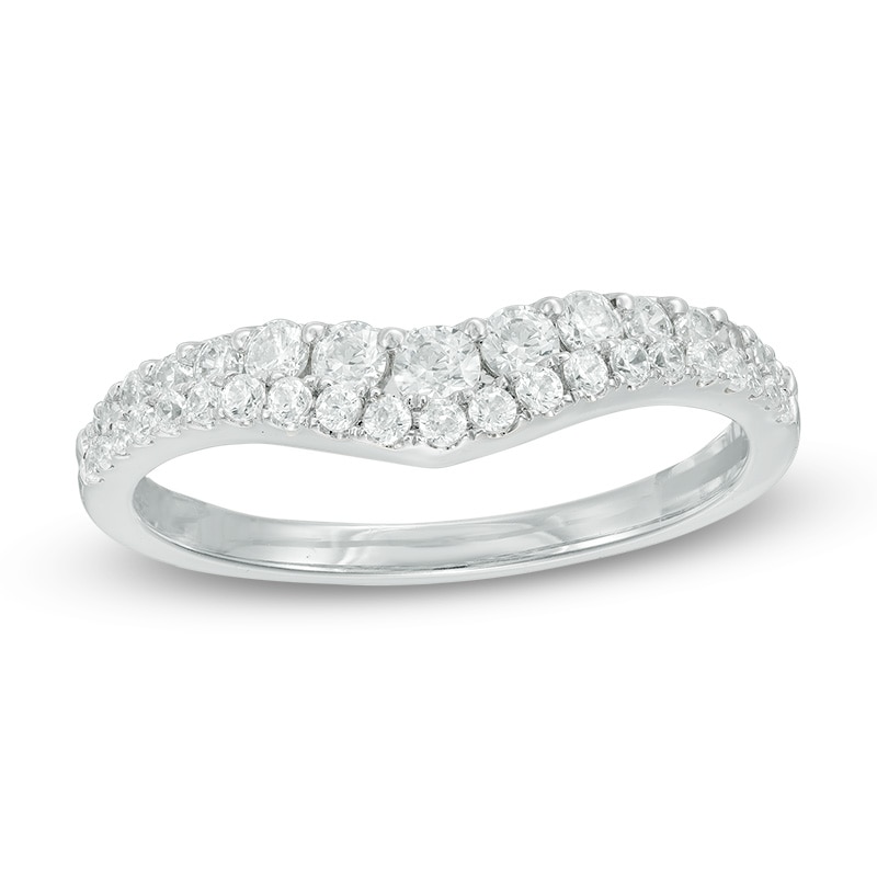 Previously Owned - 1/2 CT. T.W. Diamond Double Row Contour Band in 14K White Gold