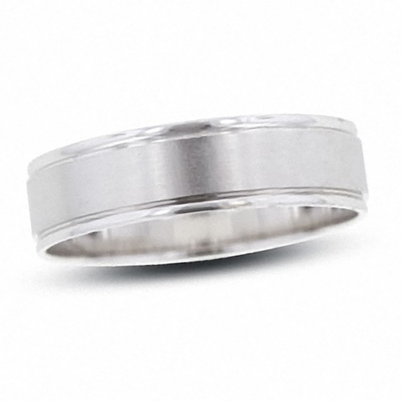 Previously Owned - Men's 6.0mm Comfort-Fit Brushed Center Wedding Band in 10K White Gold