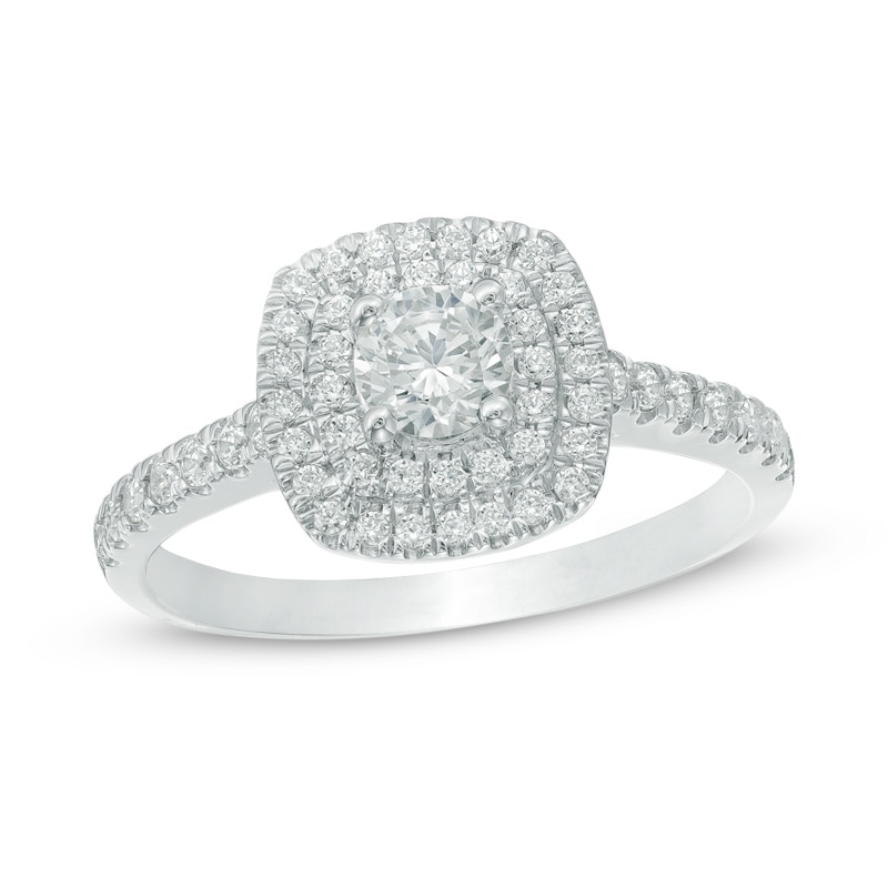 Main Image 1 of Previously Owned - 3/4 CT. T.W. Diamond Double Square Frame Engagement Ring in 14K White Gold