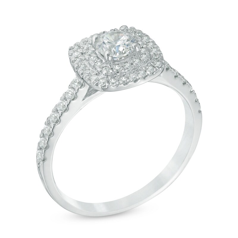 Main Image 2 of Previously Owned - 3/4 CT. T.W. Diamond Double Square Frame Engagement Ring in 14K White Gold