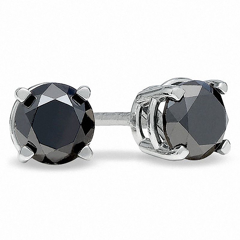 Previously Owned - 1 CT. T.W. Black Diamond Stud Earrings in 10K White Gold
