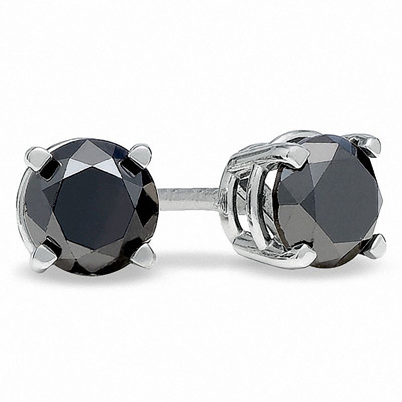 Main Image 1 of Previously Owned - 1 CT. T.W. Black Diamond Stud Earrings in 10K White Gold