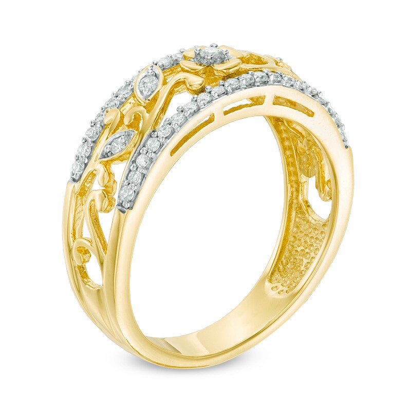 Main Image 2 of Previously Owned - 1/4 CT. T.W. Diamond Swirl Leaf Band in 10K Gold