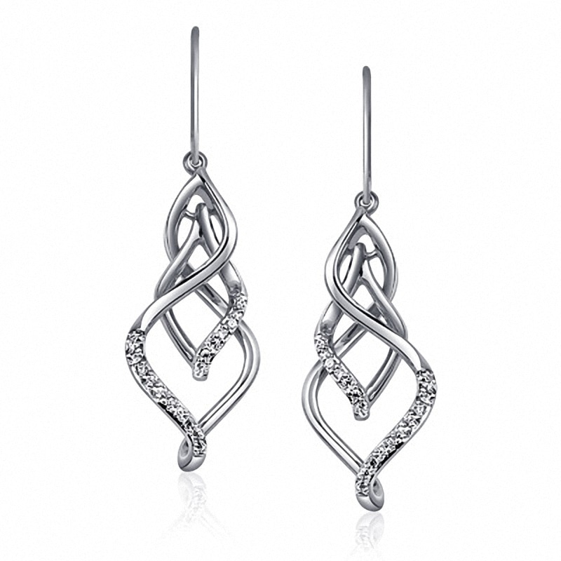 Main Image 1 of Previously Owned - 1/5 CT. T.W. Diamond Triple Flame Drop Earrings in 10K White Gold