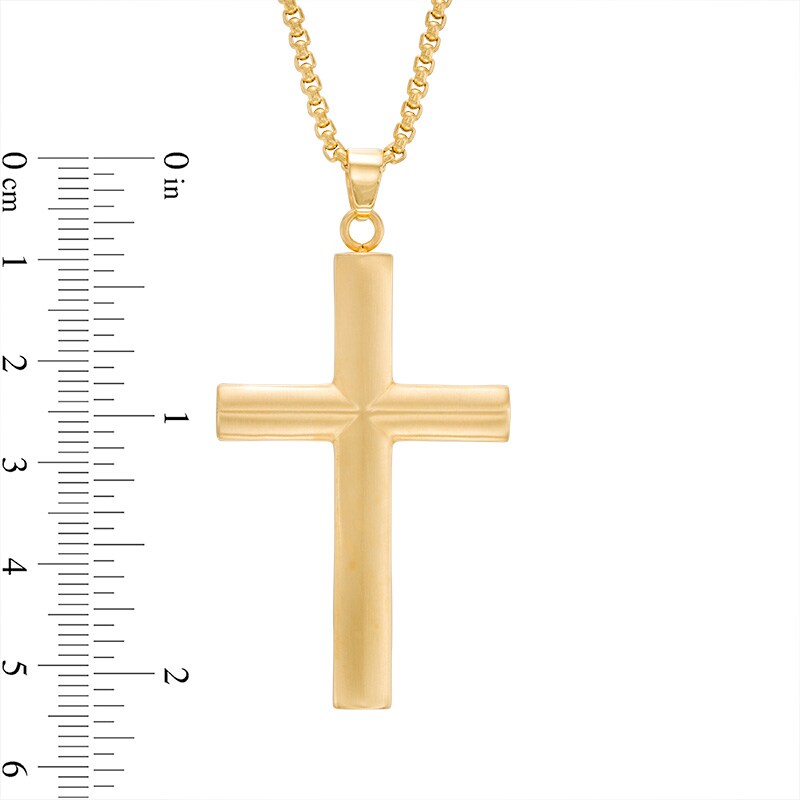 Main Image 2 of Previously Owned - Men's Cross Pendant in Stainless Steel and Yellow IP - 24"