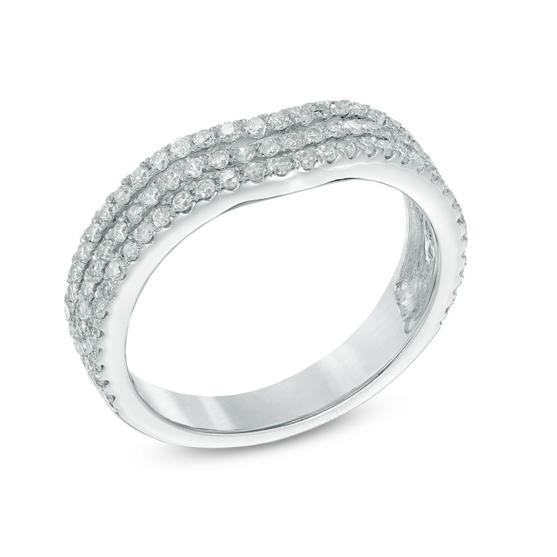 Previously Owned - 3/4 CT. T.W. Diamond Three Row Contour Wedding Band in 14K White Gold