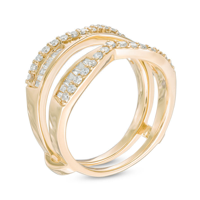 Main Image 2 of Previously Owned - 3/4 CT. T.W. Baguette and Round Diamond Chevron Solitaire Enhancer in 14K Gold