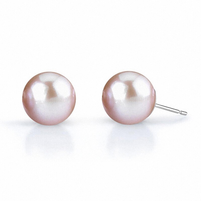 Main Image 1 of Previously Owned-8.0mm Pink Freshwater Cultured Pearl Stud Earrings in 14K White Gold