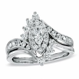 Previously Owned - 1 CT. T.W. Marquise Diamond Shadow Frame Bridal Set in 14K White Gold