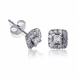 Previously Owned - 5/8 CT. T.W. Diamond Square Frame Stud Earrings in 14K White Gold