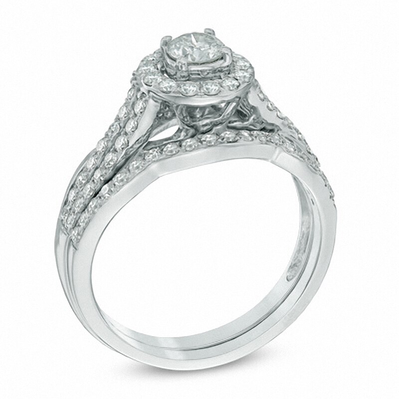 Main Image 2 of Previously Owned - 1 CT. T.W. Diamond Frame Swirl Bridal Set in 14K White Gold
