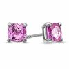 Thumbnail Image 0 of Previously Owned - 6.0mm Cushion-Cut Lab-Created Pink Sapphire Fashion Stud Earrings in 10K White Gold