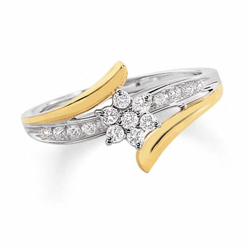 Main Image 1 of Previously Owned - 1/5 CT. T.W. Diamond "Flower" Ring in Two-Tone 10K Gold