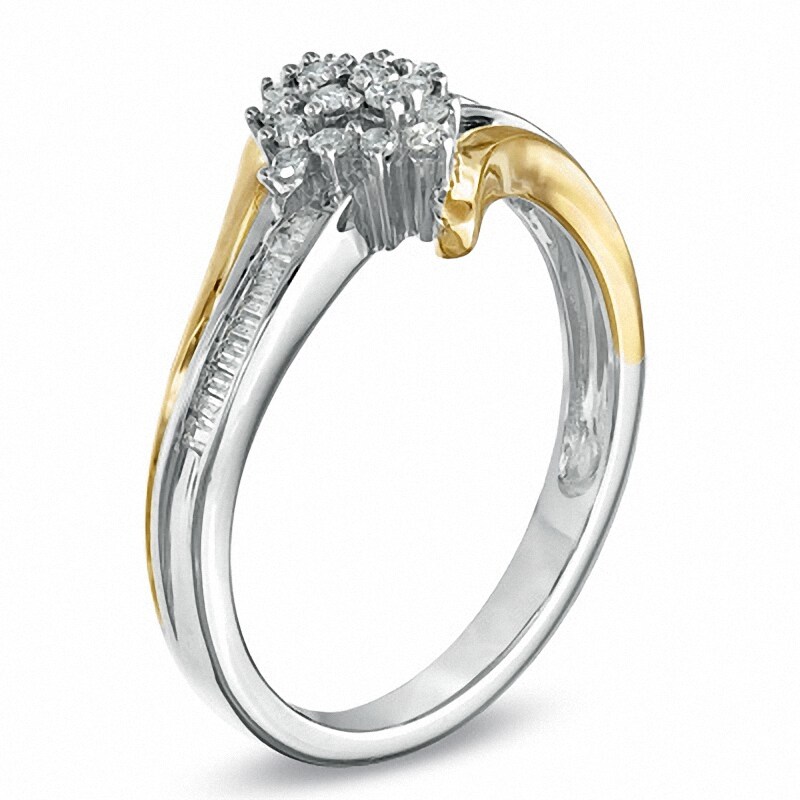 Main Image 2 of Previously Owned - 1/5 CT. T.W. Diamond "Flower" Ring in Two-Tone 10K Gold