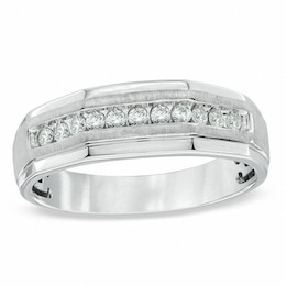 Previously Owned - Men's 1/3 CT. T.W. Diamond Satin Wedding Band in 10K White Gold