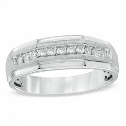 Previously Owned - 1/3 CT. T.W. Diamond Satin Wedding Band in 10K White Gold