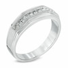 Thumbnail Image 1 of Previously Owned - Men's 1/3 CT. T.W. Diamond Satin Wedding Band in 10K White Gold