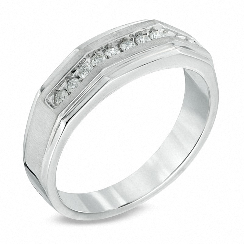 Previously Owned - Men's 1/3 CT. T.W. Diamond Satin Wedding Band in 10K White Gold