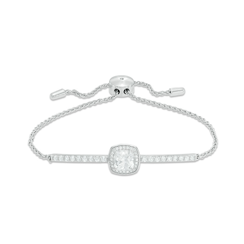 Main Image 1 of Previously Owned - 7.0mm Cushion-Cut Lab-Created White Sapphire Frame Bolo Bracelet in Sterling Silver - 9.0"