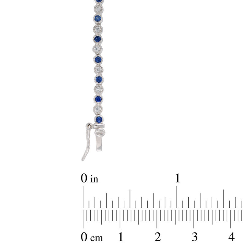 Main Image 2 of Previously Owned - Lab-Created Blue and White Sapphire Vintage-Style Tennis Bracelet in Sterling Silver - 7.25"