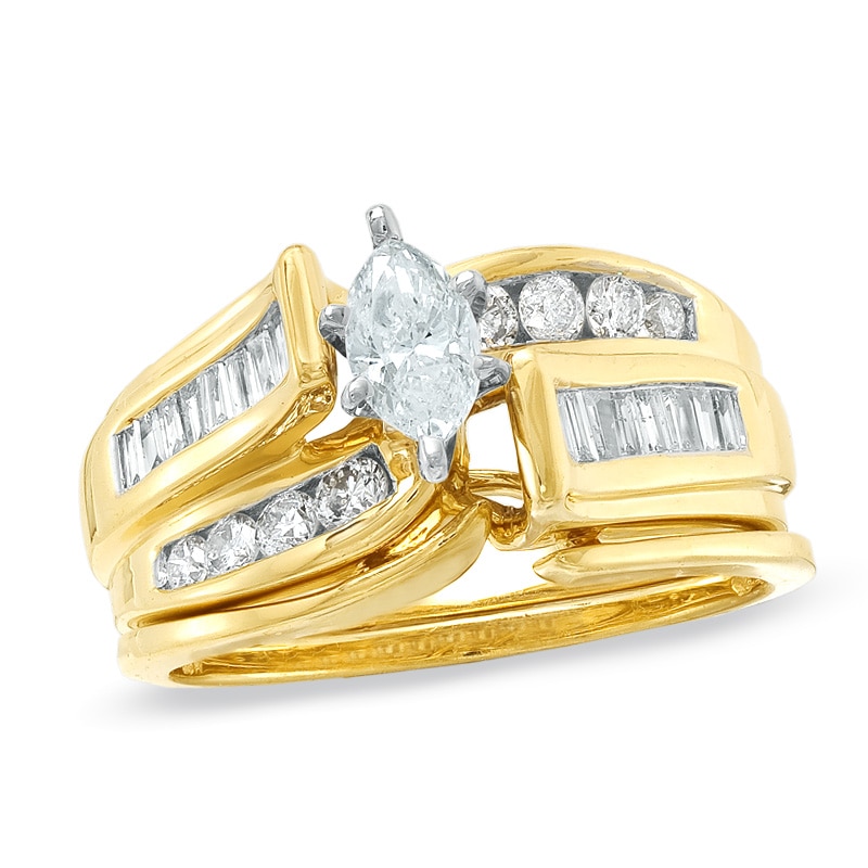 Previously Owned - 1 CT. T.W. Marquise Diamond Bypass Bridal Set in 14K Gold