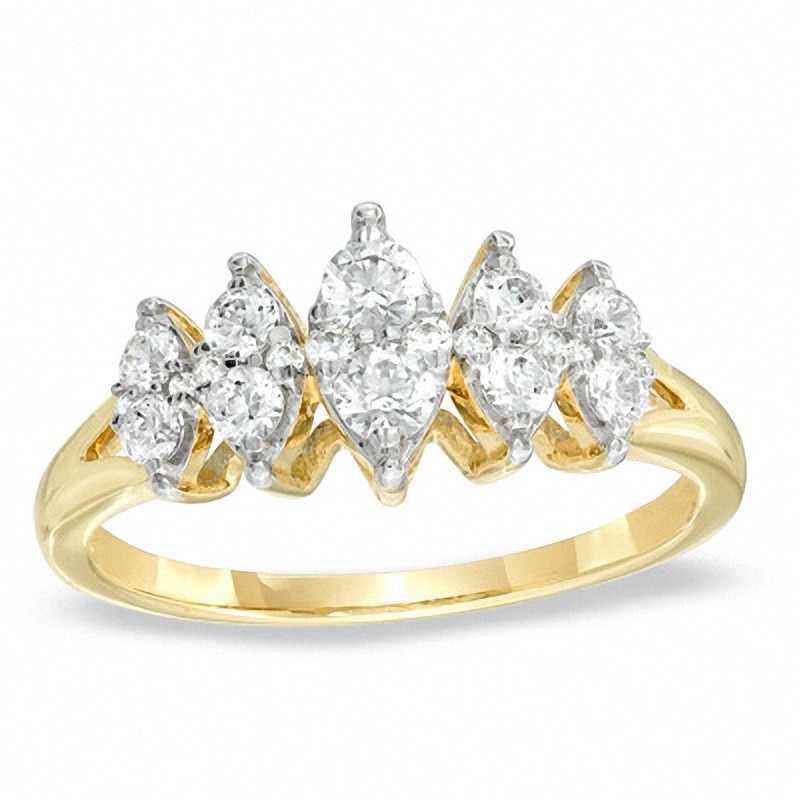 Main Image 1 of Previously Owned - 1/2 CT. T.W. Diamond Marquise-Framed Cluster Anniversary Ring in 10K Gold