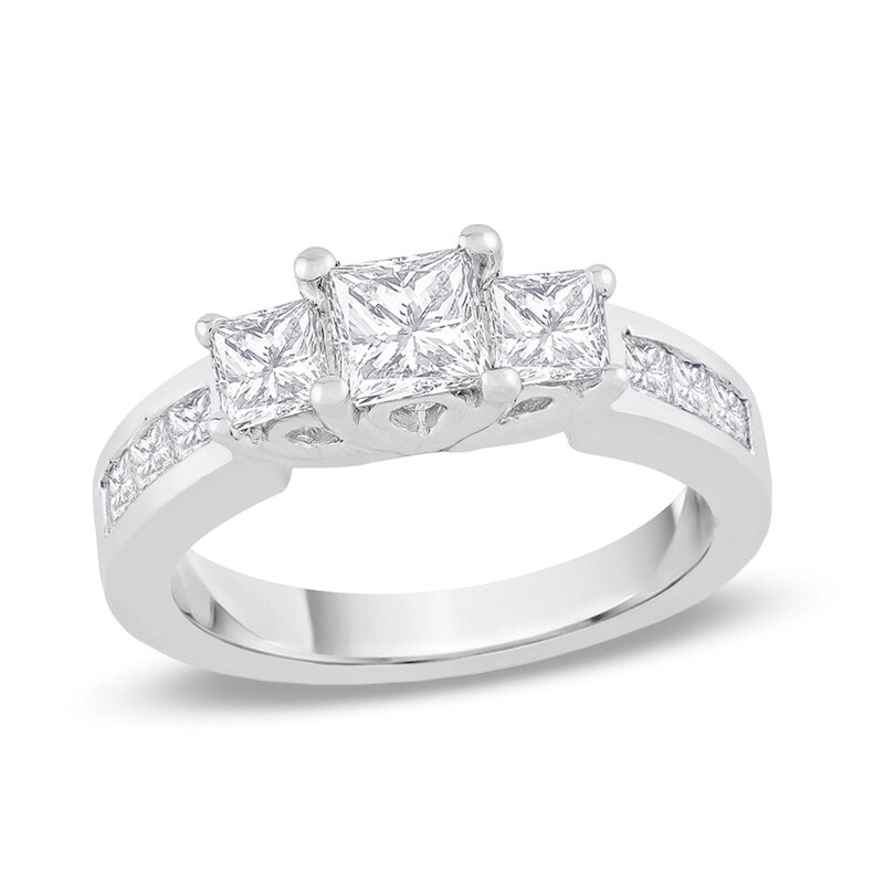 Main Image 1 of Previously Owned - 1/2 CT. T.W. Princess-Cut Diamond Three Stone Engagement Ring in 14K White Gold