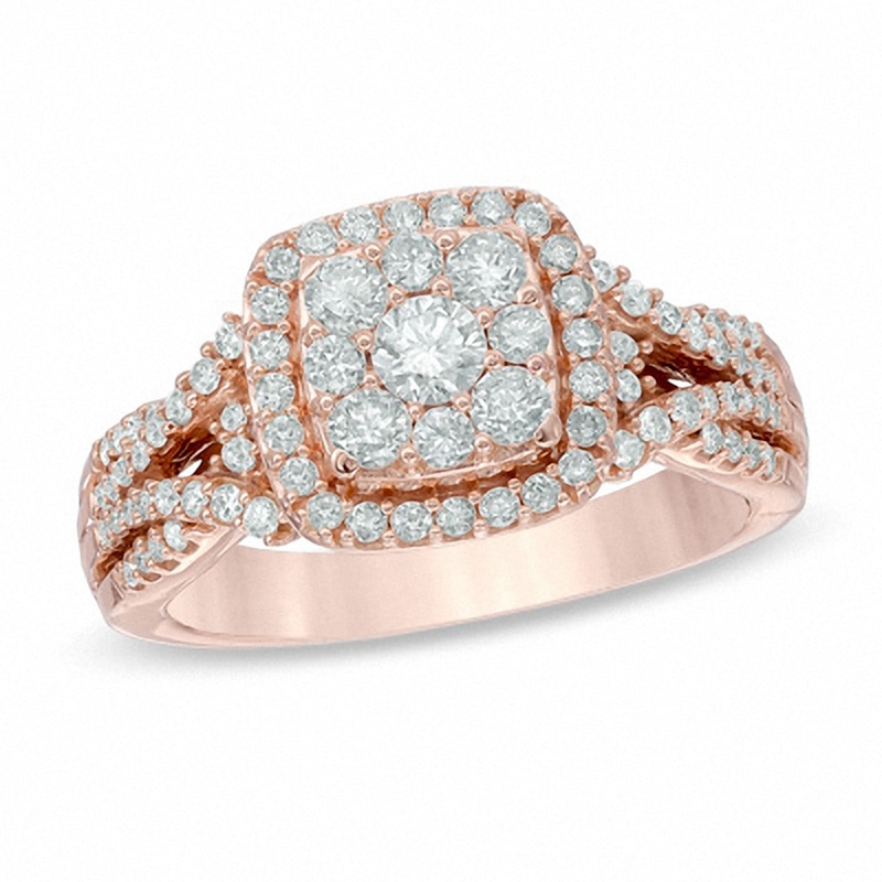 Main Image 1 of Previously Owned - 1 CT. T.W. Composite Diamond Frame Engagement Ring in 14K Rose Gold