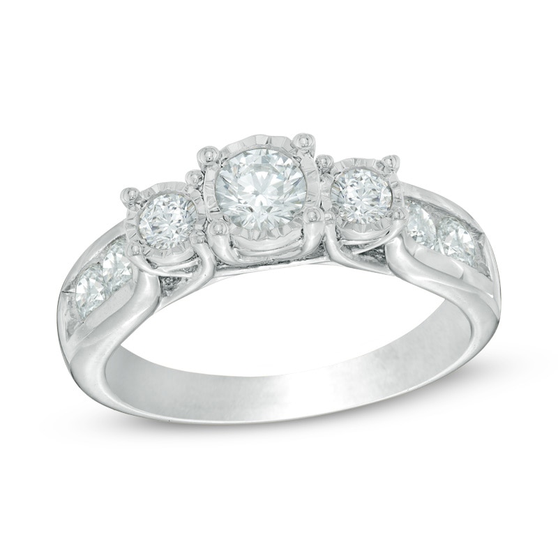 Previously Owned - 1 CT. T.W. Diamond Miracle Past Present Future® Engagement Ring in 10K White Gold