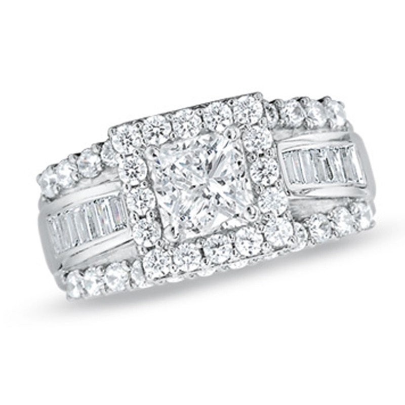 Previously Owned - 1 CT. T.W. Princess-Cut Diamond Frame Engagement Ring in 14K White Gold