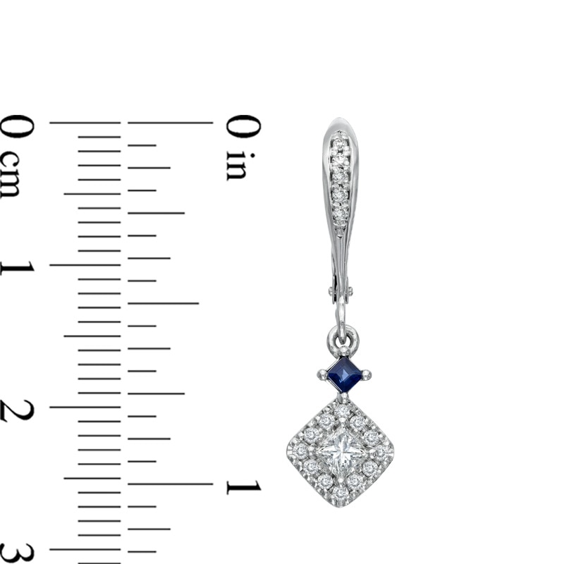 Main Image 2 of Previously Owned -  Vera Wang Love Collection 1/2 CT. T.W. Diamond and Blue Sapphire Drop Earrings in 14K White Gold