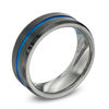 Thumbnail Image 2 of Previously Owned - 8.0mm Blue IP Center Stripe Wedding Band in Black IP Stainless Steel