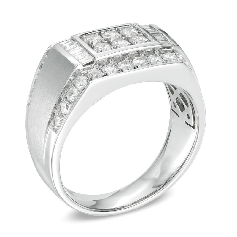 Previously Owned - Men's 1-3/8 CT. T.W. Diamond Rectangular Signet Ring in 10K White Gold