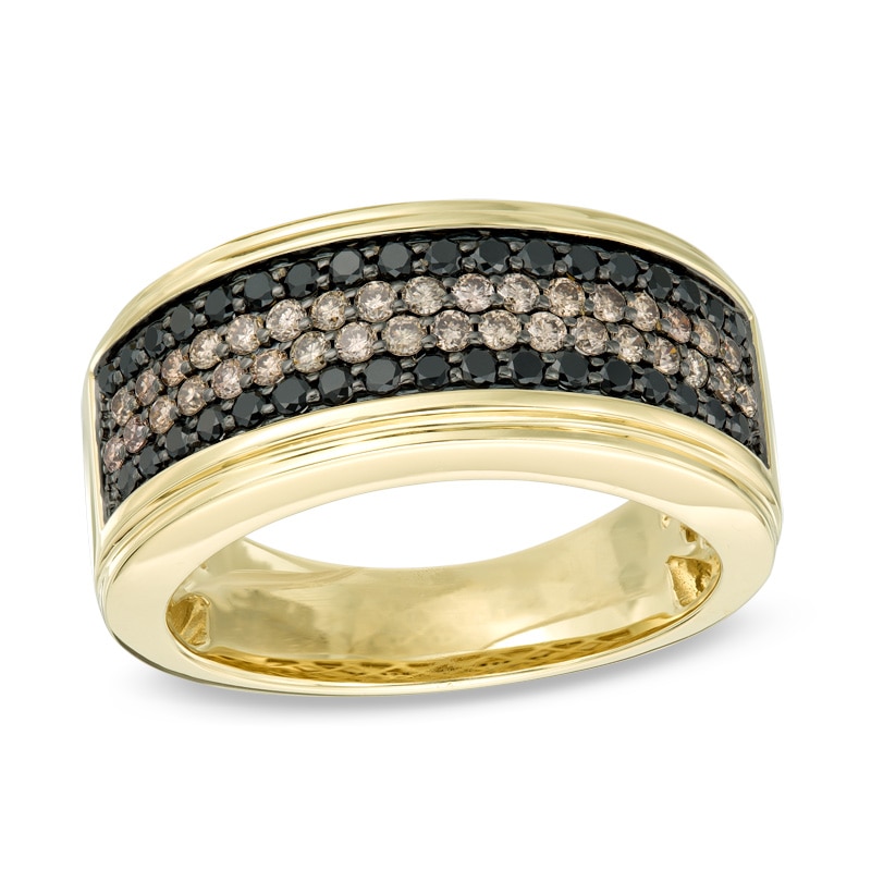 Main Image 1 of Previously Owned - 1 CT. T.W. Brown and Black Diamond Four Row Band in 10K Gold